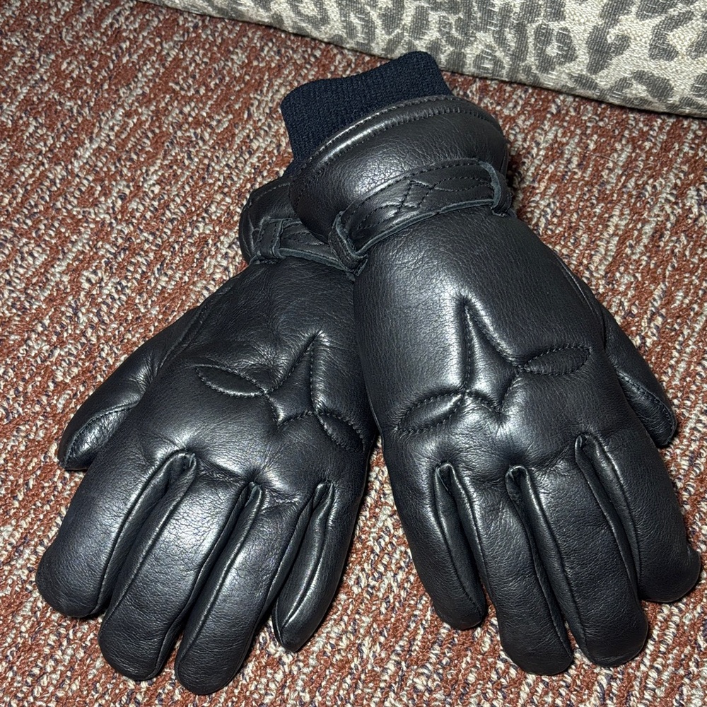 Grandoe women’s Black Leather Gloves cashmere lined thick winter gloves small